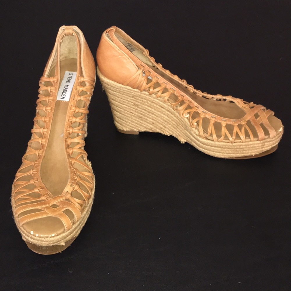 Steve Madden Tan Leather Strappy Erica Wedges
